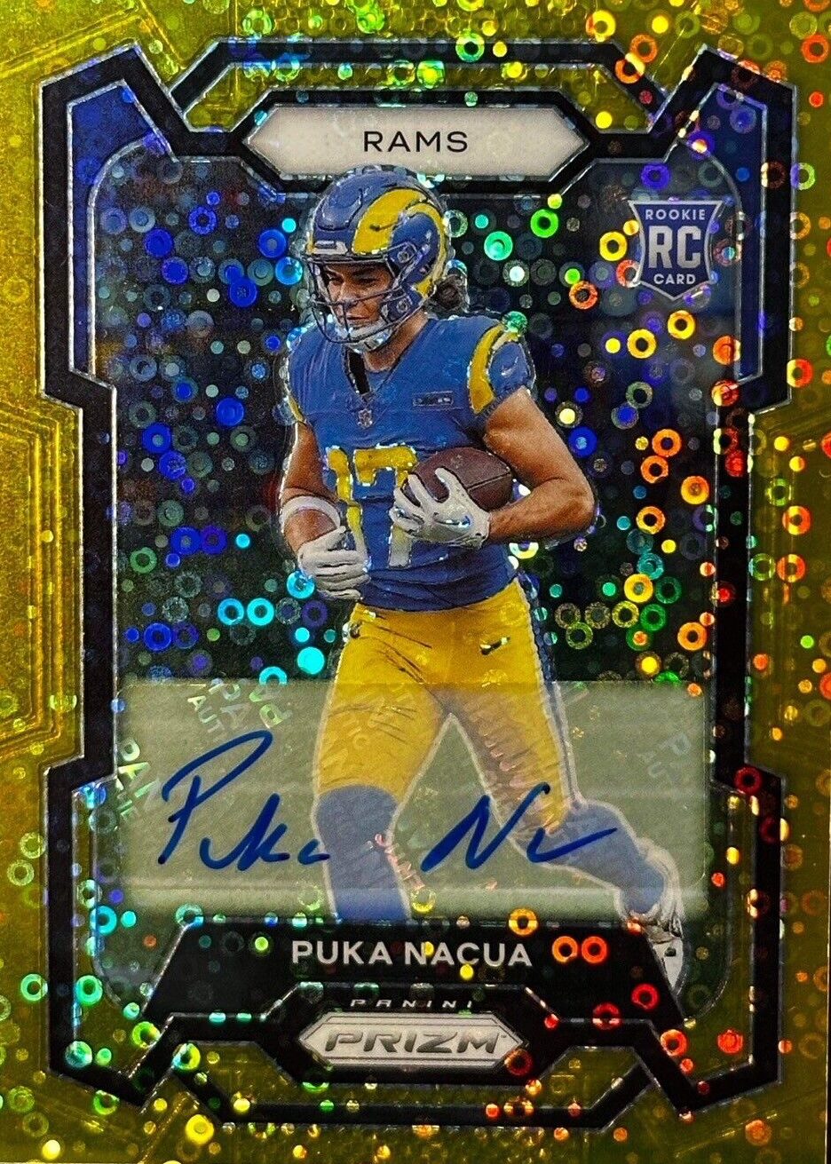 Puka Nacua 2023 Prizm #357 Rookie Autographs - No Huddle Gold /10