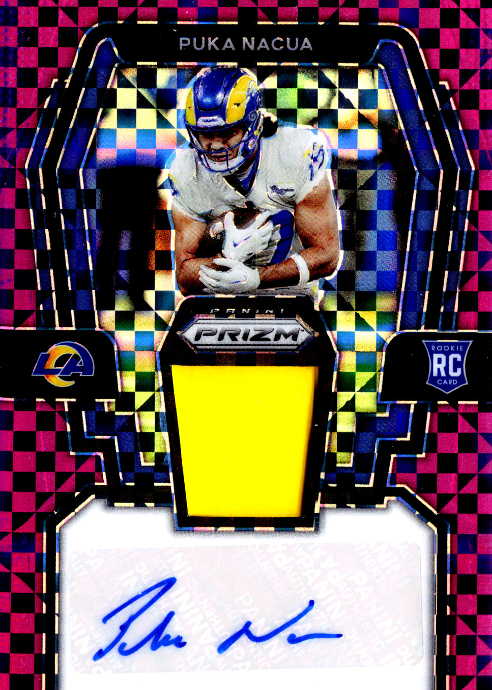 Puka Nacua 2023 Prizm #RPA-PN Rookie Patch Auto - Purple Power /49