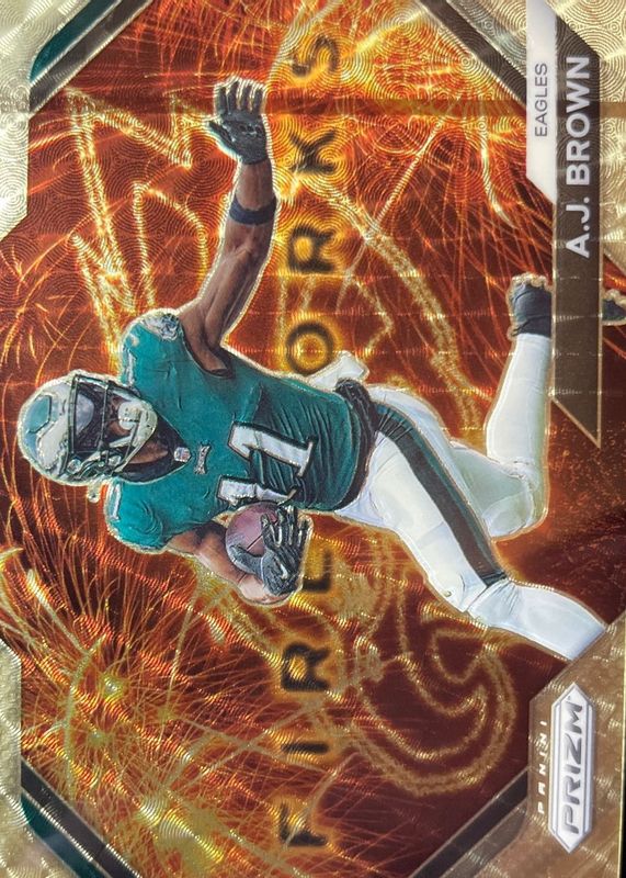 AJ Brown 2023 Prizm #F-23 Fireworks - Gold Vinyl /5 RAW