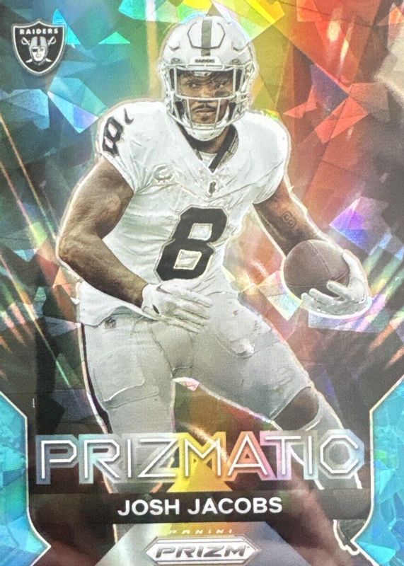Josh Jacobs 2023 Prizm #15 Prizmatic - Blue Ice /99 RAW