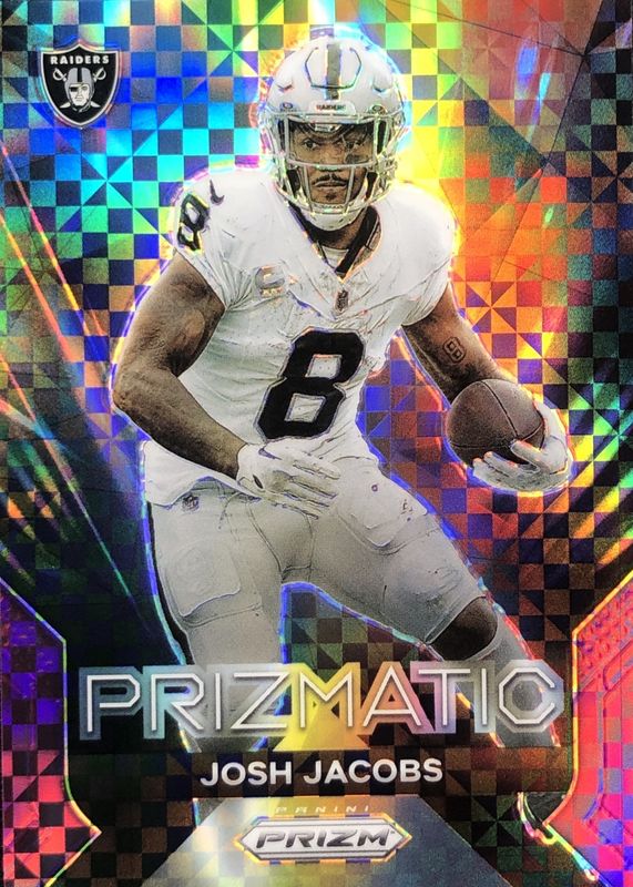 Josh Jacobs 2023 Prizm #15 Prizmatic - Purple Power /49 RAW
