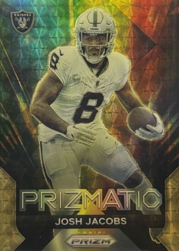 Josh Jacobs 2023 Prizm #15 Prizmatic - Gold Vinyl /5 RAW