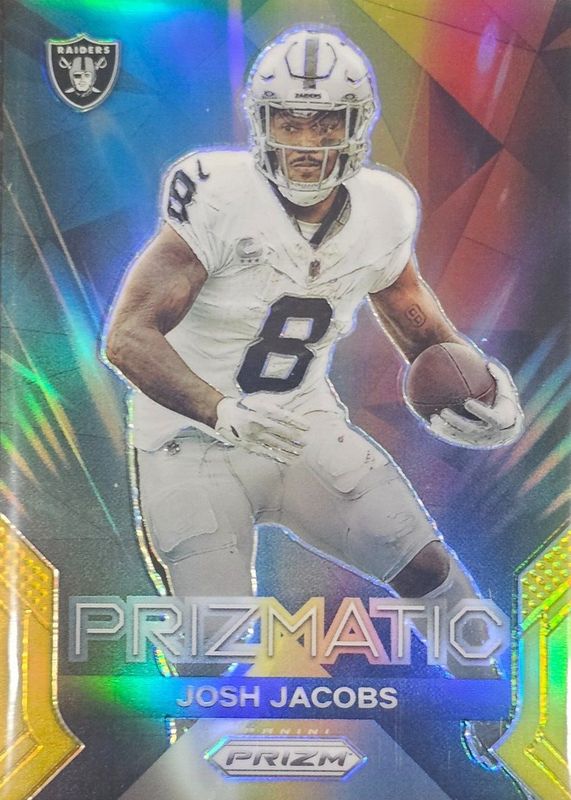 Josh Jacobs 2023 Prizm #15 Prizmatic - Gold /10 RAW