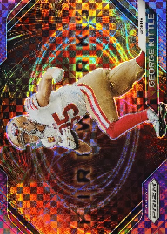 George Kittle 2023 Prizm #F-22 Fireworks - Purple Power /49 RAW
