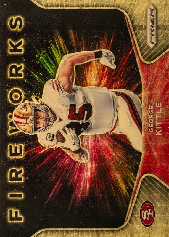 George Kittle 2023 Prizm #F-22 Fireworks - Gold Vinyl /5 RAW