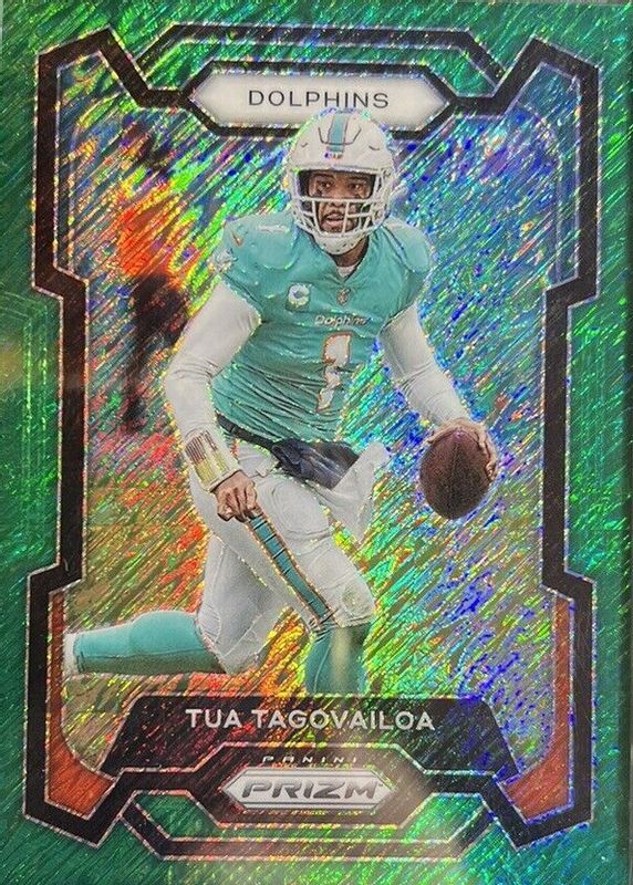 Tua Tagovailoa 2023 Prizm #190 Green Shimmer /5 RAW