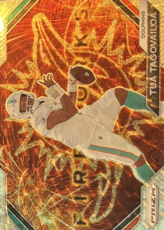 Tua Tagovailoa 2023 Prizm #F-3 Fireworks - Gold Vinyl /5 PSA 10