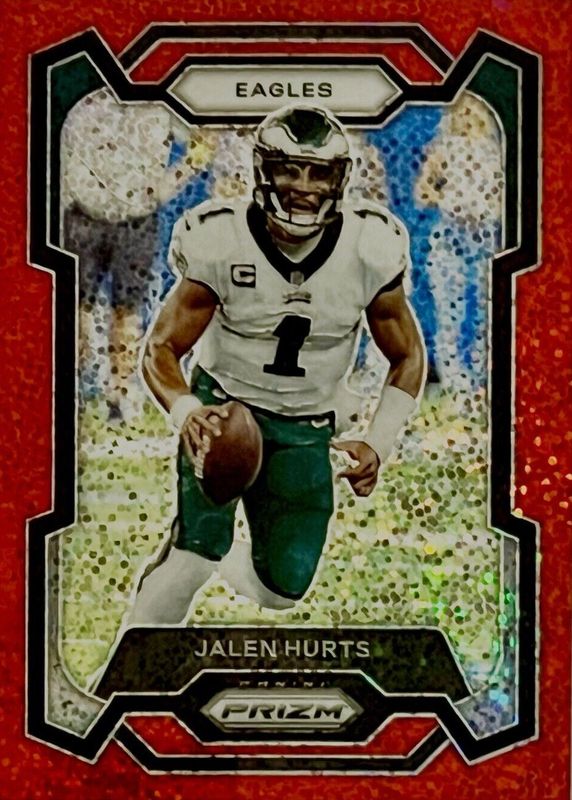 Jalen Hurts 2023 Prizm #244 Red Sparkle /(SSP) SGC 9.5