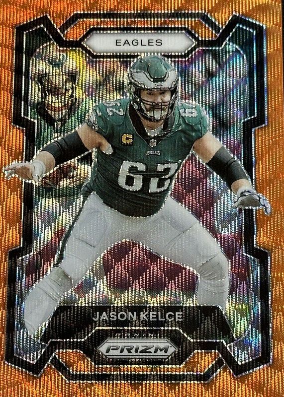 Jason Kelce 2023 Prizm #245 Orange Wave /60 PSA 10