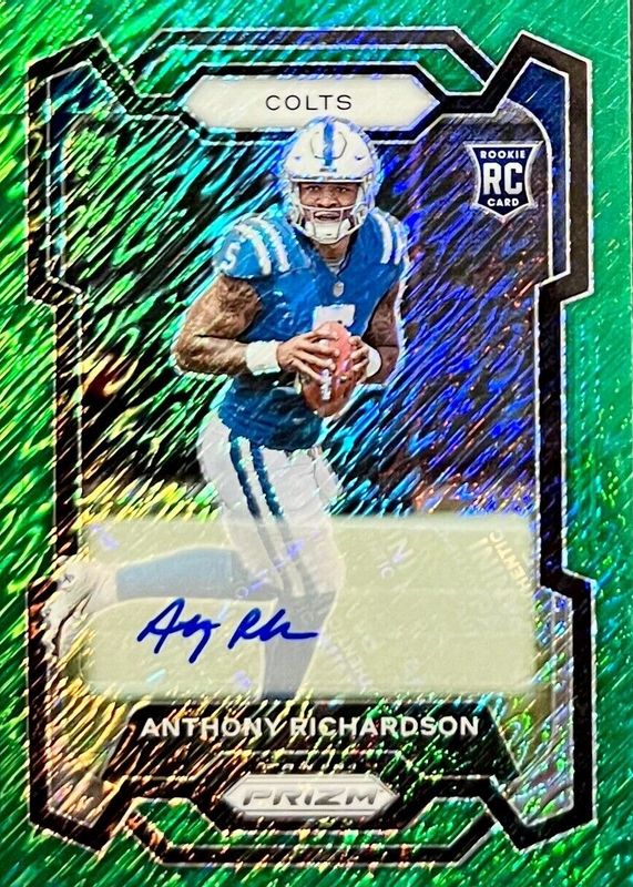 Anthony Richardson 2023 Prizm #343 Rookie Autographs - Green Shimmer /5 Rookie PSA 9