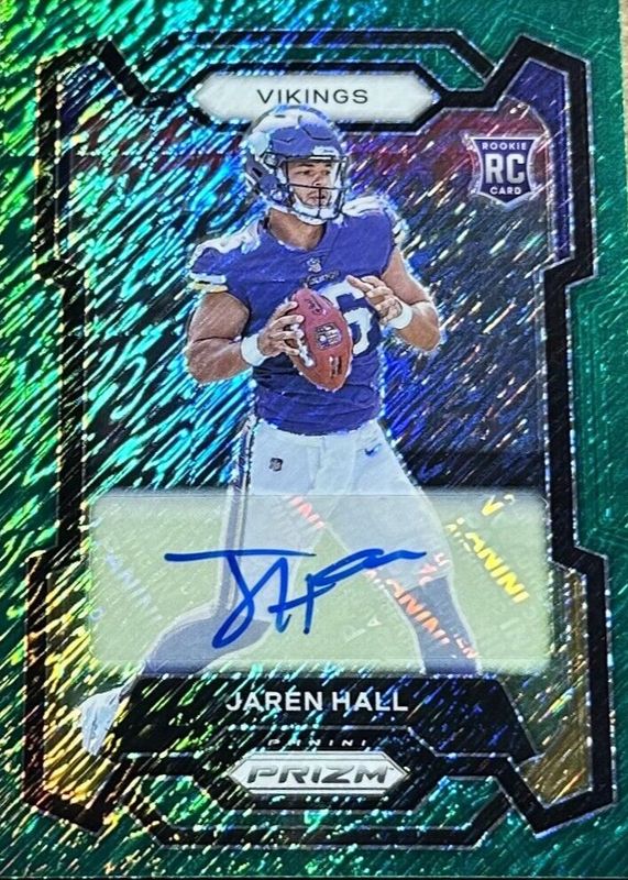 Jaren Hall 2023 Prizm #367 Rookie Autographs - Green Shimmer /5 PSA 10