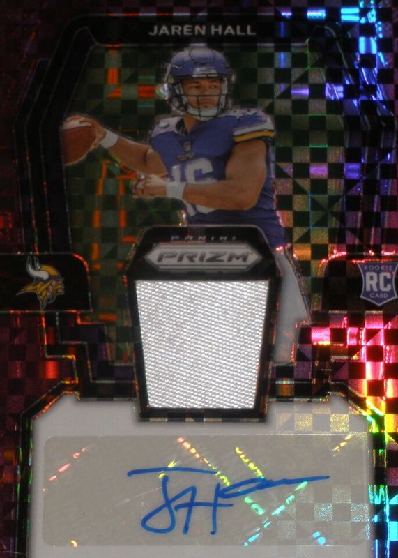 Jaren Hall 2023 Prizm #RPA-JHA Rookie Patch Auto - Purple Power /49 BGS 9