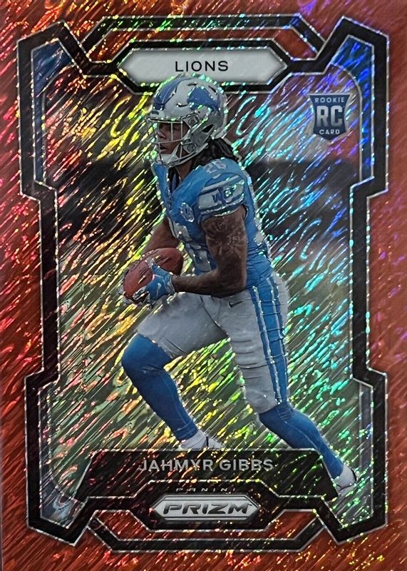 Jahmyr Gibbs 2023 Prizm #331 Red Shimmer /35 Rookie RAW