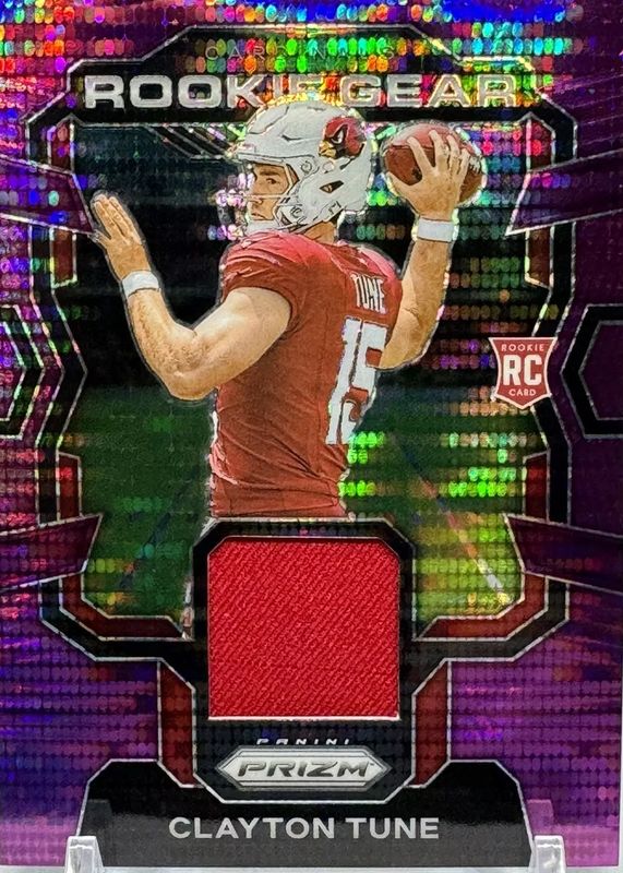 Clayton Tune 2023 Prizm #RG-CT Rookie Gear - Purple Pulsar Rookie PSA 9