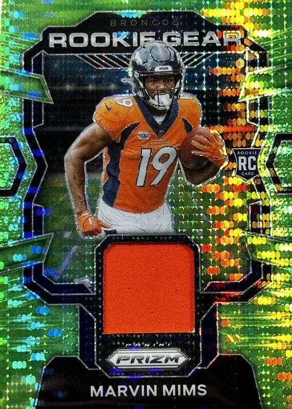 Marvin Mims Jr. 2023 Prizm #RG-MMS Rookie Gear - Neon Green Pulsar RAW
