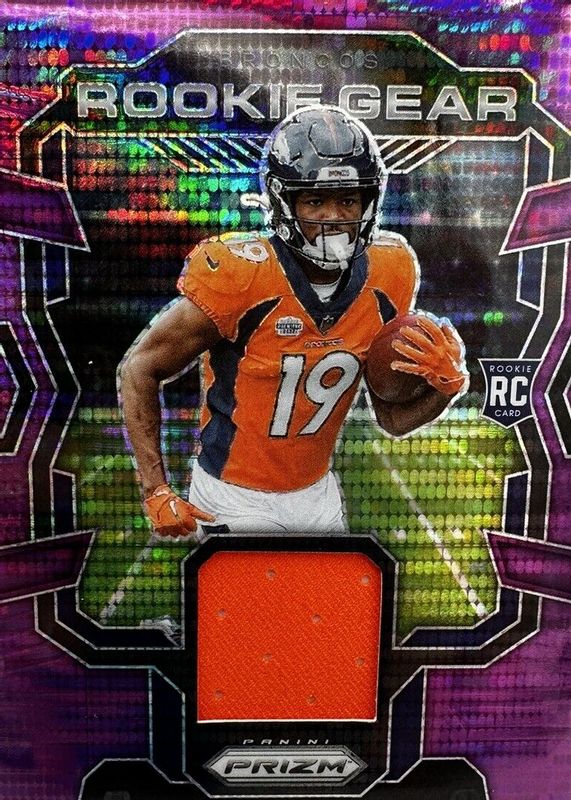 Marvin Mims Jr. 2023 Prizm #RG-MMS Rookie Gear - Purple Pulsar RAW