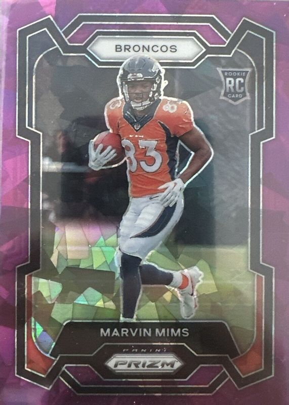 Marvin Mims Jr. 2023 Prizm #327 Purple Ice /225 Rookie RAW