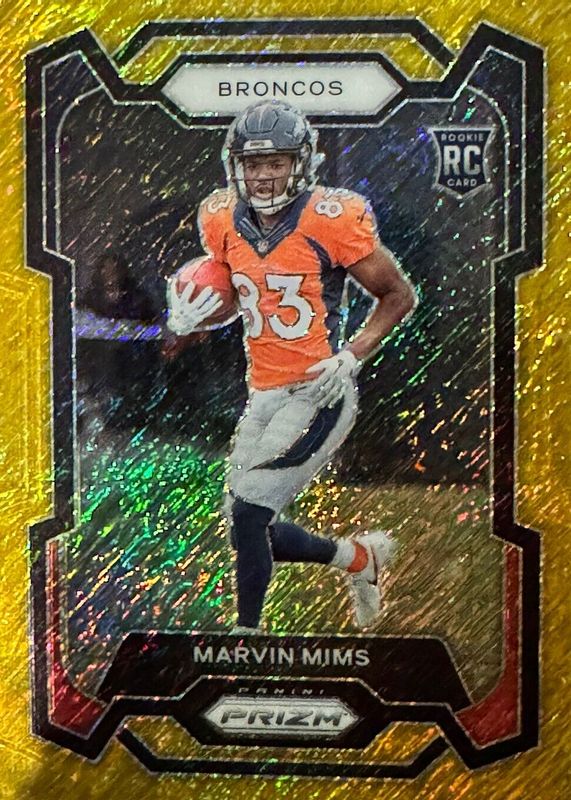 Marvin Mims Jr. 2023 Prizm #327 Gold Shimmer /10 Rookie RAW