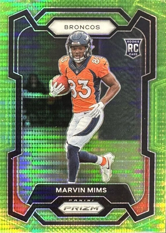 Marvin Mims 2023 Prizm #327 Neon Green Pulsar Rookie PSA 10