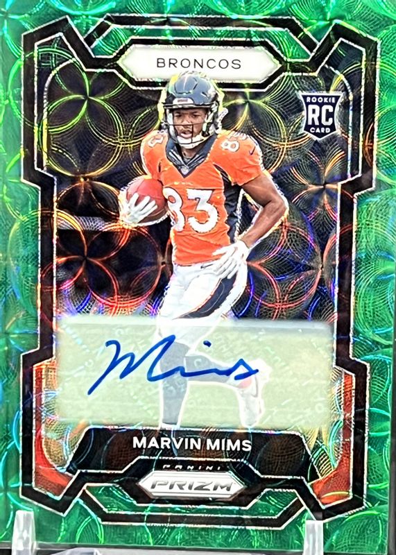 Marvin Mims 2023 Prizm #327 Rookie Autographs - Green Scope /75 PSA 9