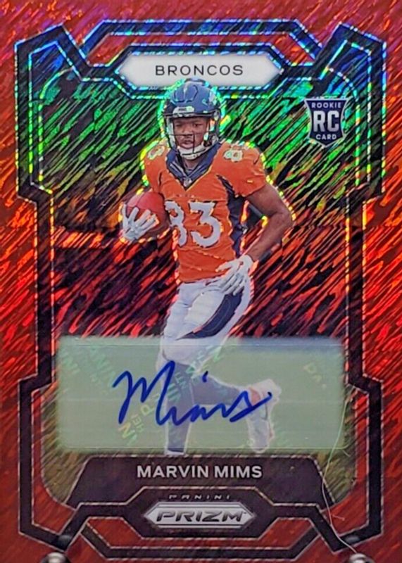 Marvin Mims Jr. 2023 Prizm #327 Rookie Autographs - Red Shimmer /35 RAW