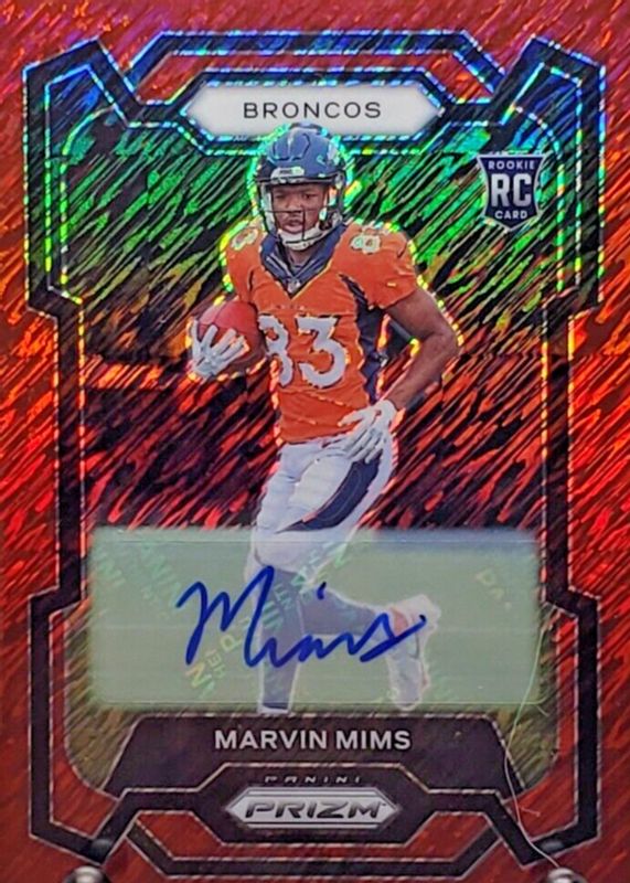 Marvin Mims 2023 Prizm #327 Rookie Autographs - Red Shimmer /35 PSA 10