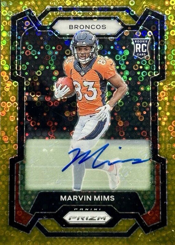 Marvin Mims Jr. 2023 Prizm #327 Rookie Autographs - No Huddle Gold /10 RAW