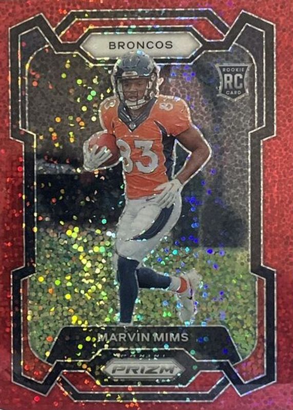 Marvin Mims 2023 Prizm #327 Red Sparkle /(SSP) Rookie PSA 10