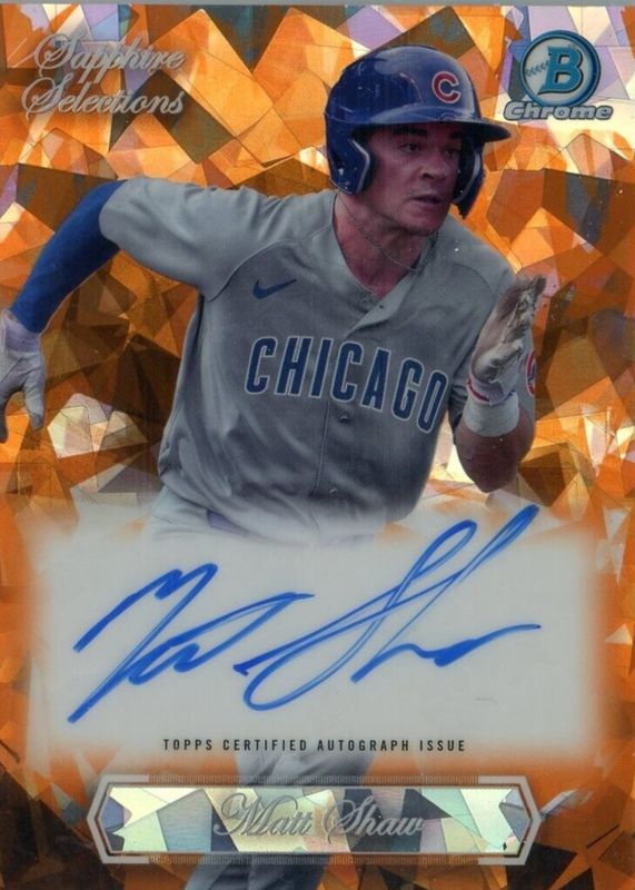 Matt Shaw 2023 Bowman Draft Sapphire Edition #SSA-MS Sapphire Selections Autographs - Orange /25 SGC 9.5