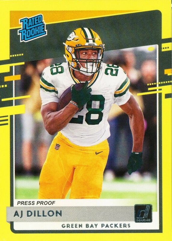 AJ Dillon 2020 Donruss #324 Press Proof Yellow Rookie SGC 10