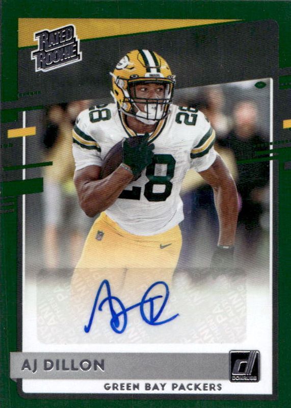 AJ Dillon 2020 Donruss #324 Rated Rookie Autographs - Green Rookie RAW