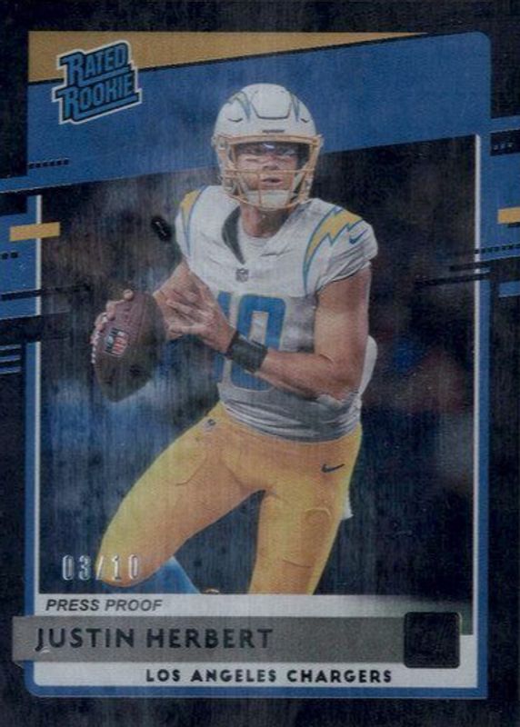 Justin Herbert 2020 Donruss #303 Press Proof Black /10 Rookie SGC 9.5