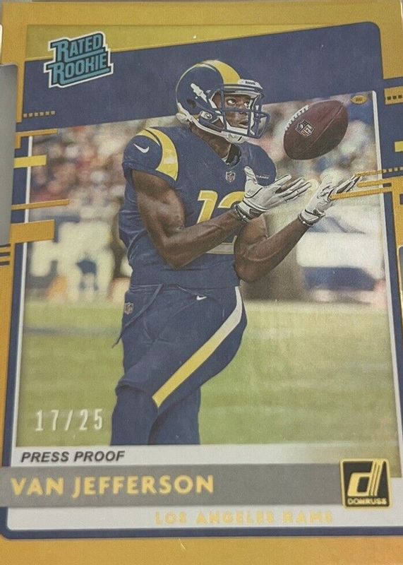 Van Jefferson 2020 Donruss #326 Press Proof Gold Die-Cut /25 Rookie RAW
