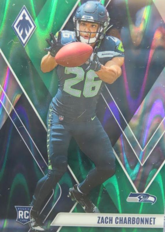 Zach Charbonnet 2023 Phoenix #127 Green Seismic /25 Rookie RAW