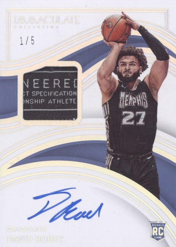 David Roddy 2022 Immaculate #120 Rookie Patch Auto - Tag /5 RAW