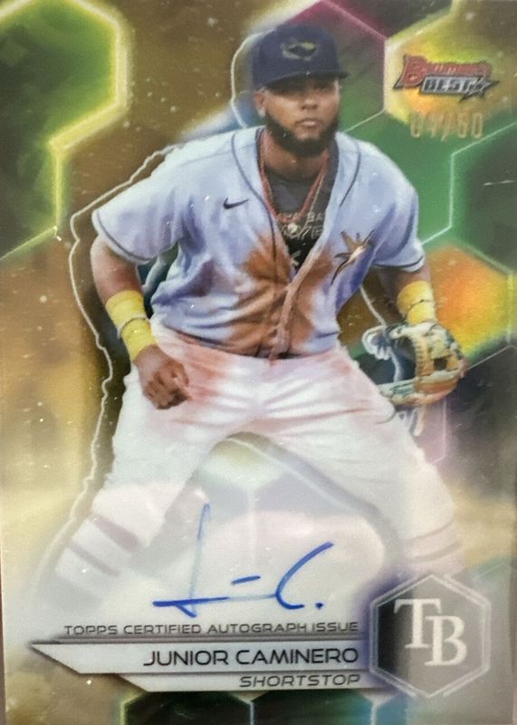 Junior Caminero 2023 Bowman's Best #B23-JCO Best of 2023 Autographs - Gold Refractor /50 RAW