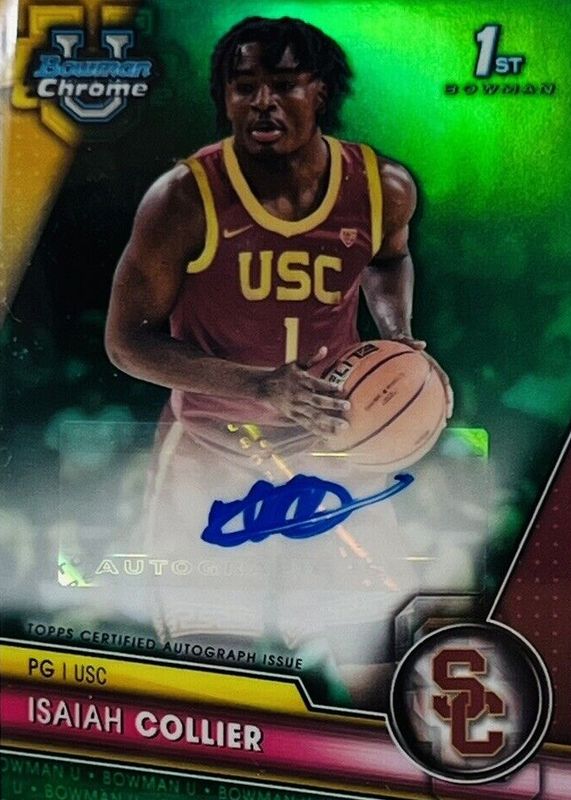 Isaiah Collier 2023 Bowman Chrome University #BCPA-IC Prospect Auto - Green Refractor /99 (1st) SGC 9.5