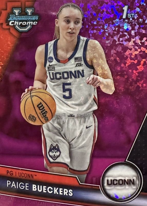 Paige Bueckers 2023 Bowman Chrome University #90 Fuchsia Mini-Diamond Refractor /150 (1st) PSA 9