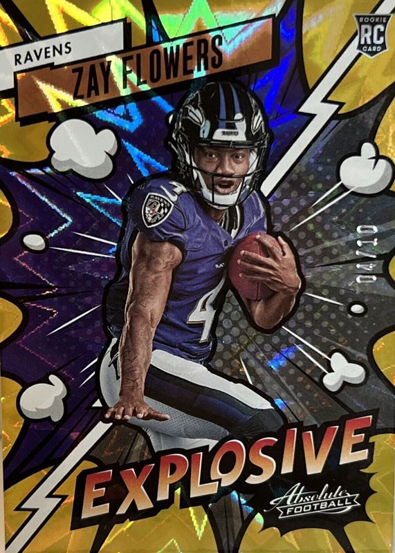 Zay Flowers 2023 Absolute #42 Explosive - Gold /10 Rookie SGC 9