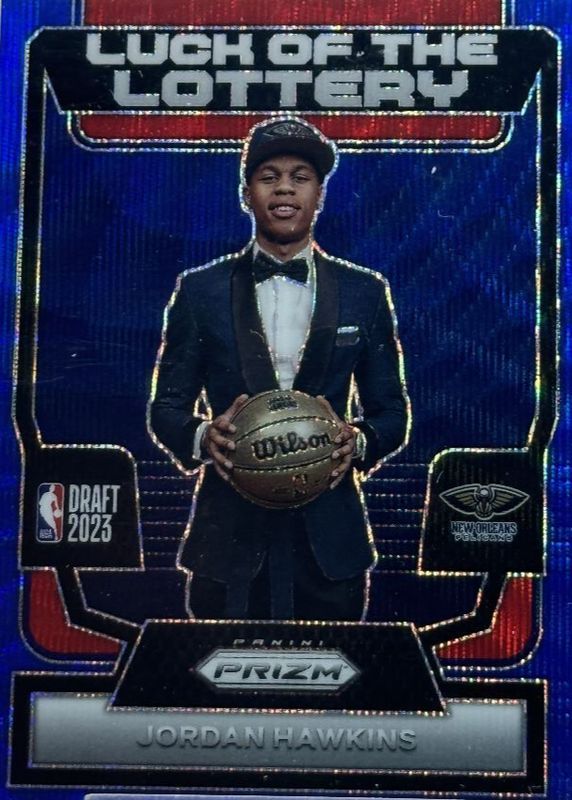 Jordan Hawkins 2023 Prizm #9 Luck of the Lottery - Blue Wave Rookie SGC 10