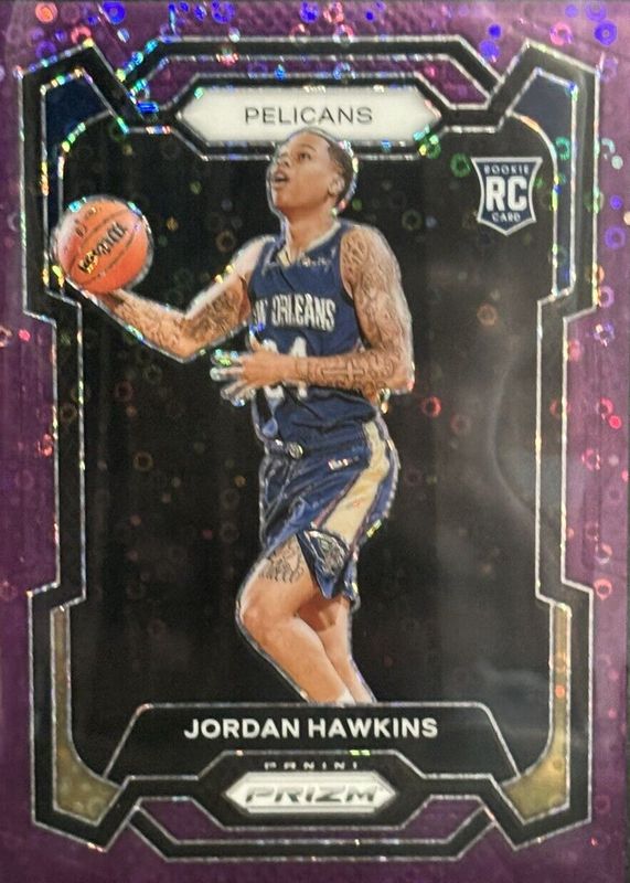 Jordan Hawkins 2023 Prizm #130 Fast Break Purple /75 Rookie PSA 8