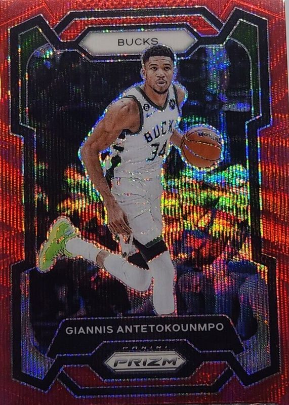 Giannis Antetokounmpo 2023 Prizm #103 Ruby Wave PSA 10