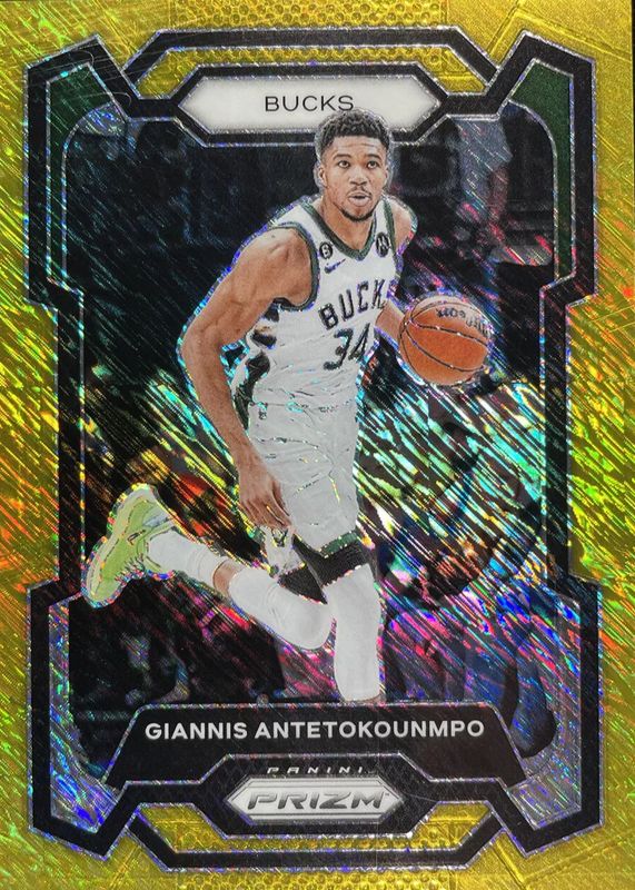 Giannis Antetokounmpo 2023 Prizm #103 Gold Shimmer /10 SGC 9