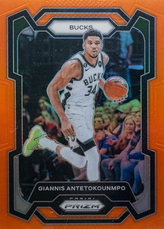 Giannis Antetokounmpo 2023 Prizm #103 Orange /49 PSA 10