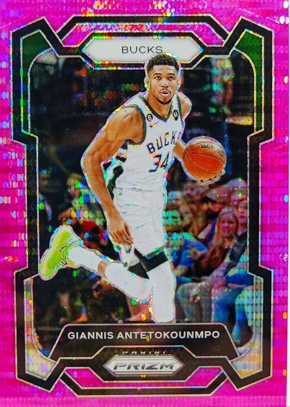 Giannis Antetokounmpo 2023 Prizm #103 Pink Pulsar /42 PSA 10