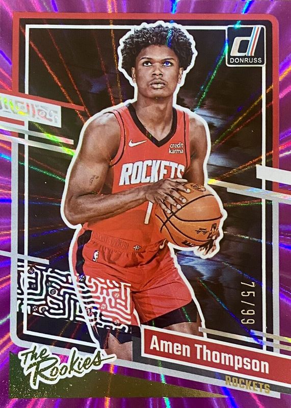 Amen Thompson 2023 Donruss #206 Holo Purple Laser /99 Rookie RAW