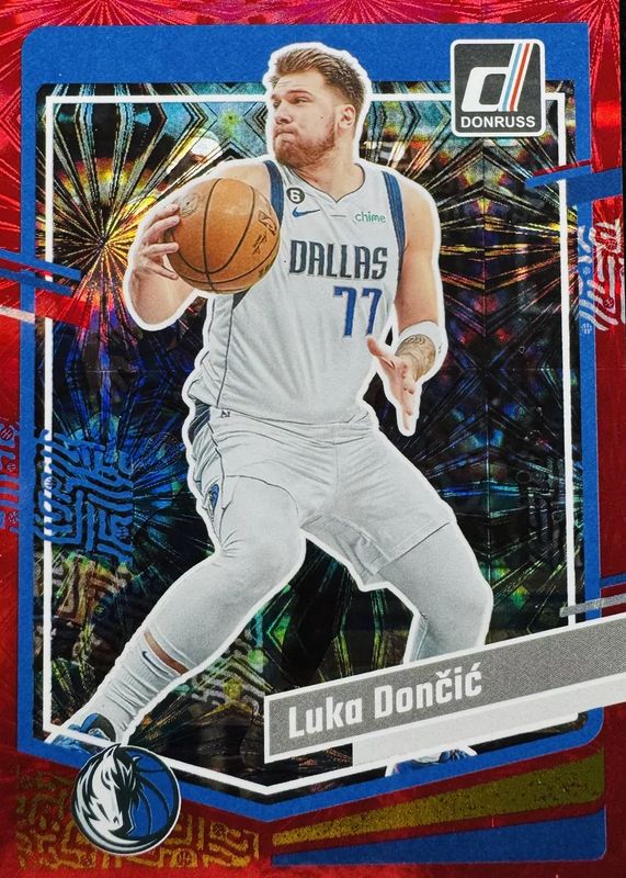 Luka Doncic 2023 Donruss #141 Fireworks Red /88 PSA 10