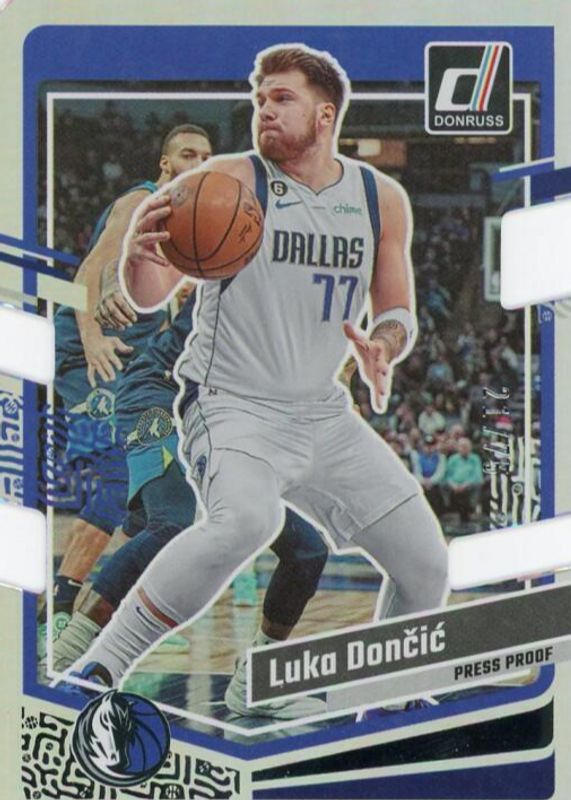 Luka Doncic 2023 Donruss #141 Press Proof Silver Die-Cut /75 PSA 10