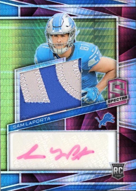 Sam LaPorta 2023 Spectra #232 Rookie Patch Auto - Neon Pink /25 PSA 10