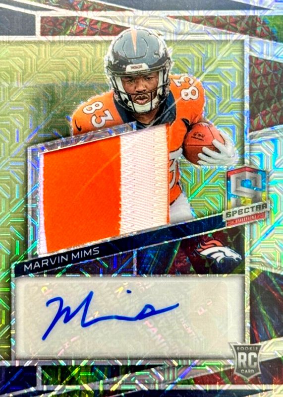 Marvin Mims 2023 Spectra #225 Rookie Patch Auto - Meta /10 RAW